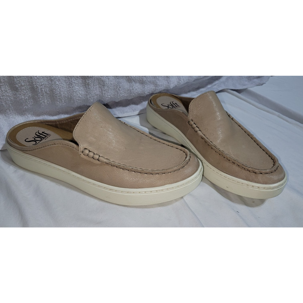 Sofft Somers Mules Womens Size 7.5 M Blue Leather Slip On Moc Toe Comfort Shoes